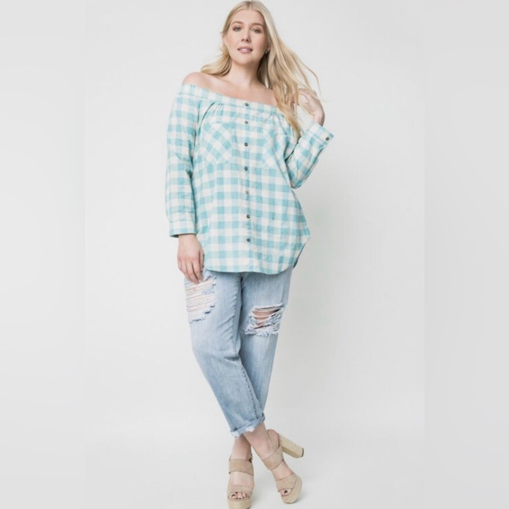 Hayden Los Angeles Off The Shoulder Checkered Plaid Top Size Small NWT